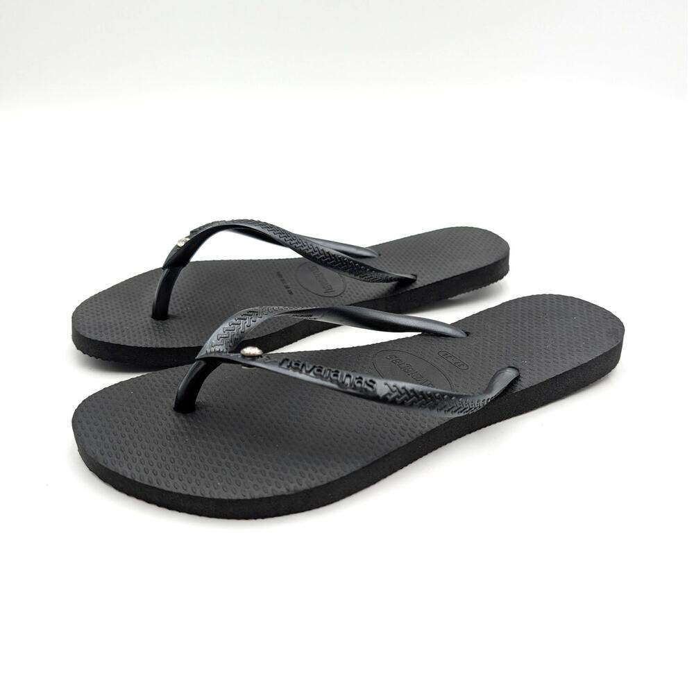 Havaianas Slim Summer Flip Flops Open Toe Womens Black Size US7-8 EU39/40